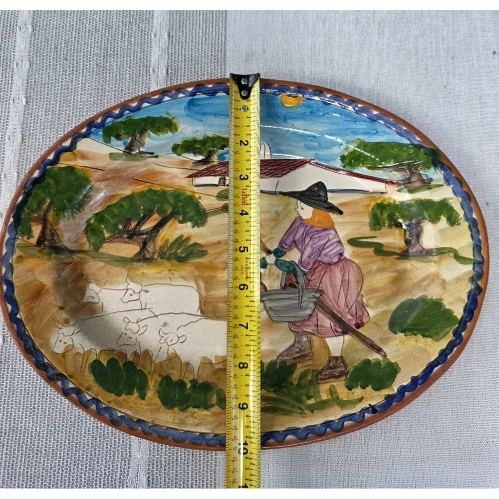 VTG Ovaria Ovar Portugal Hand Painted Pottery Platter‎ Farmer Scene 13x10 Oval